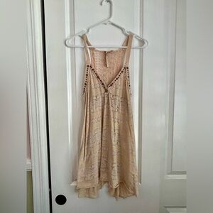 Aratta Silent Journey Beige Lace Trim Tank Dress